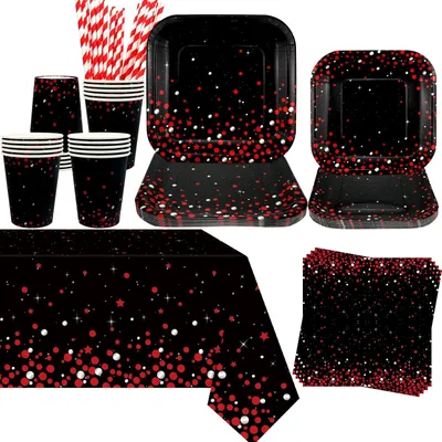 Image de Articles de fête rouges et noirs pour anniversaire