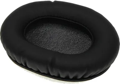 A close-up, isolated shot of a black headphone earpad.