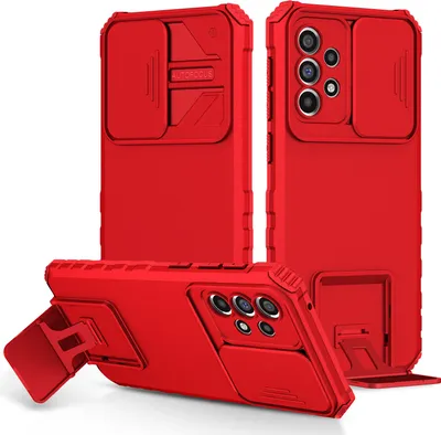 Image de Étui pour Samsung Galaxy A33 5G étui de protection militaire double couche avec support et protection coulissante de l'appareil photo rouge