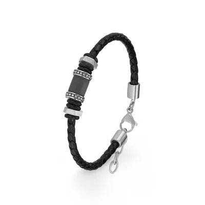 Produktbild von s.Oliver Jewel Herren Armband Edelstahl Leder schwarz 2015068