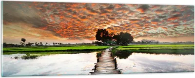 Produktbild von Bilder auf glas - Asien brücke see natur - 90x30cm - Glasbilder - Wandbilder - Kunstdruck - zum Aufhängen bereit - Wanddekoration aus Glas - Glas Bilder - Wandbild auf Glas - Einteilig - GAB90x30-2132