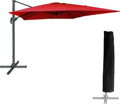 Image de Parasol déporté MOLOKAI carré 3x3m rouge + housse