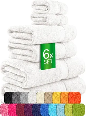 Produktbild von ETÉREA Handtücher 6er Set [100% BAUMWOLLE] - Carli Weiss - 2x Duschtücher 2x Handtuch 2x Gästehandtücher - Kleine Handtücher - Handtuch Set Badetuch - Towel - Gesichtshandtücher - Frottee 500 g/m²