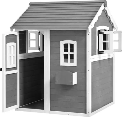 Produktbild von Kinderspielhaus aus Holz Spielhaus Outdoor mit Tür, Fenster und Pflanzkasten, Kinderhaus, Gartenhaus für Kinder 3-8 Jahre Aosom