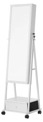 Image de Armoire de rangement blanche avec miroir, en MDF, avec plusieurs compartiments, dimensions : 41,5 x 37 x 152,5 cm