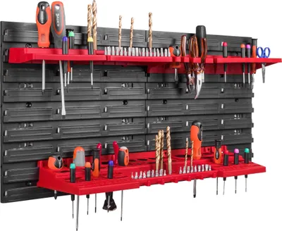 Obrázek produktu pro Nástěnný regál 78x39 cm Držáky na nářadí, velkoobjemový regál Vizuální úložné boxy, extra silné nástěnné panely, rozšiřitelný regál, dílenský regál Dílenský nástěnný regál bez šroubů