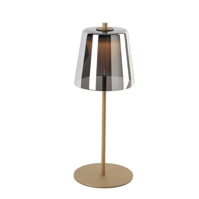 Produktbild von Honsel - Moderne Tischleuchte I Tischlampe I Lampe I Leuchte Gold I Messing mit Rauchglas inkl. LED 3-stufig dimmbar - Jent Touch-funktion Dimmer I Dimmbar - Stahl Länglich - I (nicht austauschbare) L