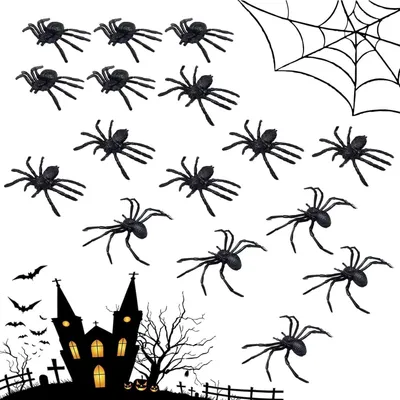 Productafbeelding van Halloween kunstspin - Set van 15 - Spinnen Halloween-decoraties - Spindecoratie - Simulatie - Spookhuisdecoratie