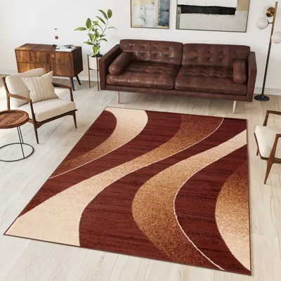 Image de Tapis Salon Chambre à coucher Tapis moderne Design vagues rayures marron beige crème léger chiné Salle à manger Chambre d'amis OEKOTEX 60 x 100 cm