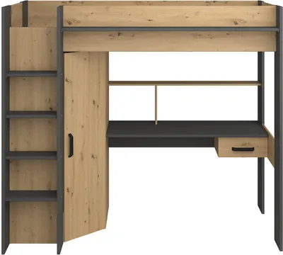 Produktbild von PARISOT HIGH Kinder-Hochbett – Eiche und Grau – Inklusive Lattenrost – 90 x 200 cm