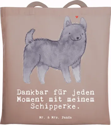 Produktbild von Mr. & Mrs. Panda Schultasche Schipperke Moment - Braun Pastell - Geschenk, Shopping Tasche, Tote Bag, Laptoptasche, Belgische Hunderasse, Jutebeutel