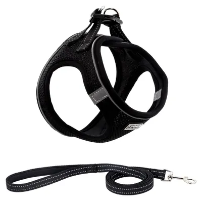 Produktbild von Hundegeschirr mit Leine, Anti-Zug, reflektierend, Brustgeschirr für kleine Hunde, Haustiere, Welpen, Katzen (Schwarz, XXS)