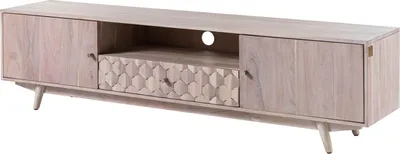 Image de MASSIVMOEBEL24 | Meuble TV 188x40 Acacia laqué Blanc MOSAYK #205