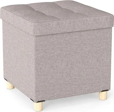 Immagine prodotto di Pouf contenitore JZ10343BE in tessuto di lino, beige
