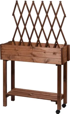 Produktbild von dobar Rollbares Hochbeet mit Rankhilfe, Tischbeet für Terrasse & Balkon, 79 x 28,5 x 130 cm, Fichte, Braun