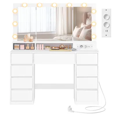Obrázek produktu pro Toaletní stolek VASAGLE s osvětlením LED, toaletní stolek se sklopným zrcadlem, zásuvkami, nastavitelnými barvami světla, bílý