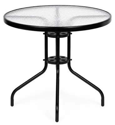 Produktbild von MultiGarden SC-072, runder Gartentisch, 80 cm Durchmesser, gehärtetes Glas, Öffnung für Sonnenschirm