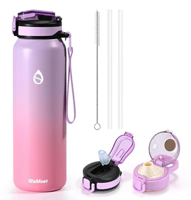 Obrázek produktu pro Izolovaná láhev na pití o objemu 700 ml, nerezová ocel, 2 víčka, bez BPA, fialová/růžová