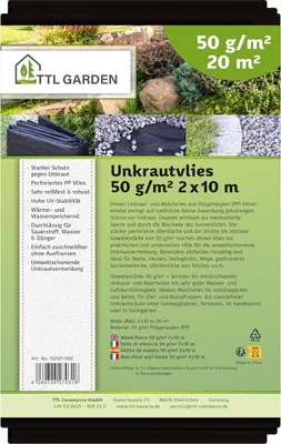 Produktbild von TTL GARDEN Unkrautvlies 20m² 2x10m schwarz Gartenvlies Mulchvlies Folie gegen Unkraut PP-Vlies