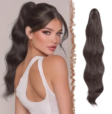 Obrázek produktu pro Paruka, cop, spona, 50 cm, vlnitá, středně hnědá, syntetická