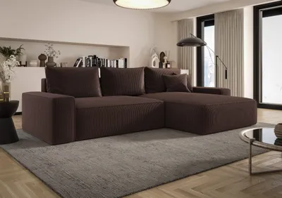Produktbild von Ecksofa Schlafsofa Sofa WALKEN Stoff Poso Schokobraun Ottomane Rechts