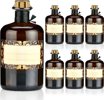 Produktbild von Apothekerflasche braun 0,5l mit Korken gold, Band, Kapseln & Etiketten, 6 Braunglas Flaschen leer Etikett Motiv Rom