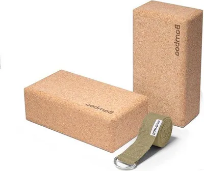 Produktbild von Famanu Yogablok und Yogariem Set - Naturkork, leicht und rutschfest
