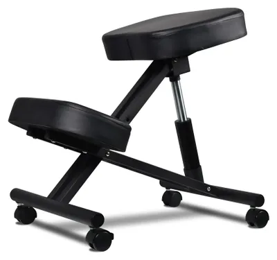 Image de Tabouret orthopédique postural réglable en hauteur avec coussins ultra-confortables et système de blocage des roues noires