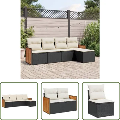 Produktbild von The Living Store 5-tlg. Garten-Sofagarnitur mit Kissen Schwarz Poly Rattan