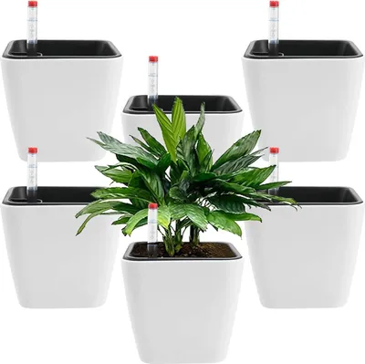 Obrázok produktu pre Kvetináče 14 cm - Samozavlažovacie - 6 kusov - Biele - Plastové