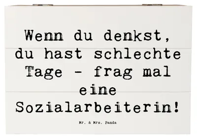 Produktbild von Mr. & Mrs. Panda Box Spruch Sozialarbeiterin Stärketage 22 x 15 cm - Weiß - Geschenk, holzschachtel, helfen, Hilfe, Geschenke für Berufstätige, schatztruhe, Beratung