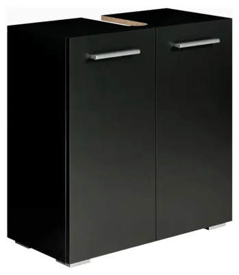 Produktbild von Waschbeckenunterschrank Jupiter 60 x 30 cm Schwarz - Stehender Badezimmerschrank mit 2 Türen und Montagematerial