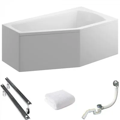 Produktbild von Aqua For You | Polimat Badewanne - 140x90cm - Asymmetrische Form - Weiße Verkleidung - Chrom siphon - Acryl - Eckbadewanne - Rechts Seite