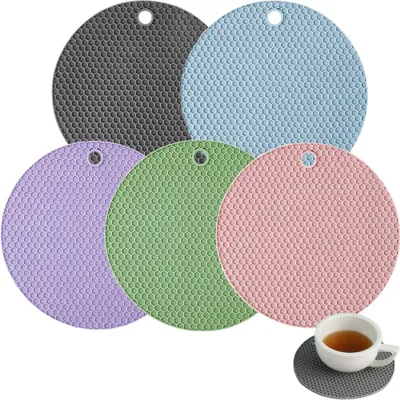 5er Set Silikon-Untersetzer, Honigwaben, hitzebeständig, 17,5 cm