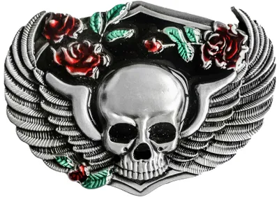 Produktbild von Western Buckle Gürtelschnalle Biker Cowboy »GS-412« Skull Rosen Flügel