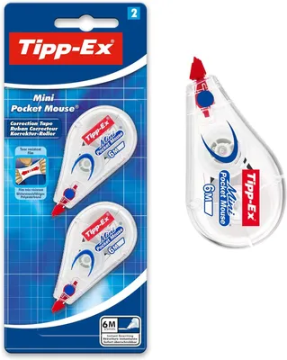Produktbild von Tipp-Ex Korrekturroller Mini Pocket Mouse, 6m x 5mm, Ideal für das Büro, das Home Office oder die Schule, 2 Stück (1er Pack)