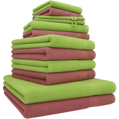 Produktbild von Betz 12-tlg. Handtuch-Set PREMIUM 2 Duschtücher 4 Handtücher 2 Gästetücher 2 Seiftücher 2 Waschhandschuhe  Farbe: beere/avocadogrün