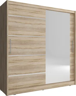 Produktbild von GOLDSTOFF NIKI Spiegel Kleiderschrank mit Schiebetüren | Schrank Schlafzimmer mit 11 anders Fächern & Stauraum | 214x200 cm breiter Kleiderschrank