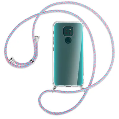 Produktbild von Handykette Backcover-Schutzhülle mit Band (Metall silberfarben) für Motorola Moto G9 / G9 Play - pink/mint