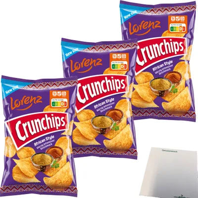 Produktbild von Lorenz Chips Crunchips African Style Kartoffelchips 3er Pack (3x150g Packung) + usy Block