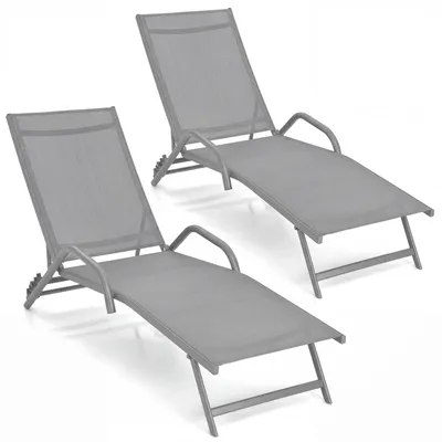 Immagine prodotto di COSTWAY Set da 2 lettini prendisole, lettini da giardino con schienale regolabile in 5 posizioni, lettini con portata fino a 160 kg, lettini relax 184,5 x 62 x 71 cm, grigio