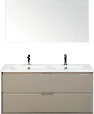 Produktbild von Sanox Badmöbel-Set Porto BxHxT 121 x 170 x 51 cm Frontfarbe kieselgrau mit Doppel-Waschtisch Keramik weiß, Spiegel und W