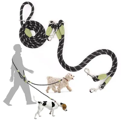 Produktbild von Freihand-Hundeleine für 2 Hunde, Umhänge-Laufleine, robust, reflektierend, Schwarz