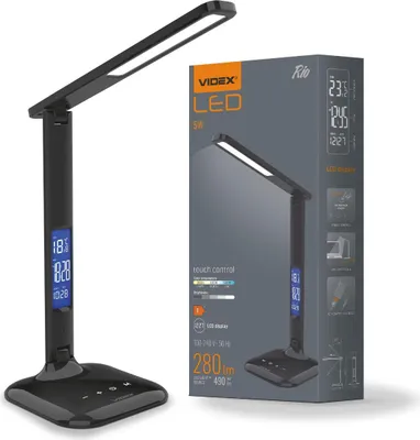 Zdjęcie produktu dla Lampa biurkowa LED, 4,5 W, 490 lm, z funkcją ściemniania, zmiana koloru za pomocą dotyku, wyświetlacz Videx