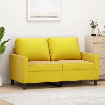 Imagen del producto de Sofá de dos plazas, color amarillo, 120 cm, tapizado en terciopelo