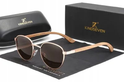 Zdjęcie produktu dla Kingseven - Okulary przeciwsłoneczne - dla mężczyzn - Uv400 - Sportowe - Czarne soczewki - Drewniana oprawka - Brązowe