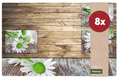 Immagine prodotto di Tovagliette 8 pezzi margherite bianche su legno plastica lavabile 43,5x28,5 cm