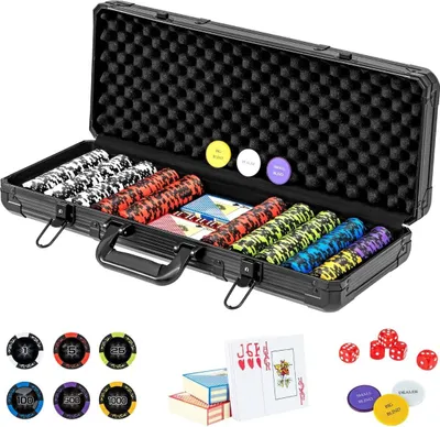 Produktbild von 500-teiliges Pokerset mit Laserchips, Karten, Würfeln und Etui