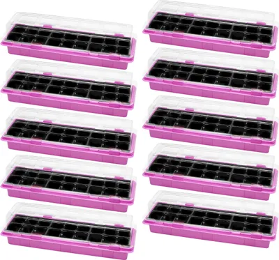 Produktbild von Garronda Mini Gewächshaus Anzuchtkasten Pflanzen im Innenbereich Anzuchttöpfe GD-0043 (47x16 cm; Rosa, 10 Stück)