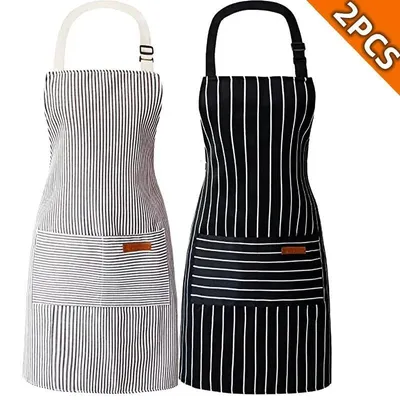 Produktbild von Küchenschürzen für Damen und Herren, verstellbare Kochschürze mit Taschen, 2 Stück, mehrfarbig